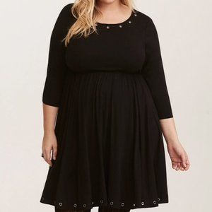 Torrid Black Challis Metal Eyelet skater dress